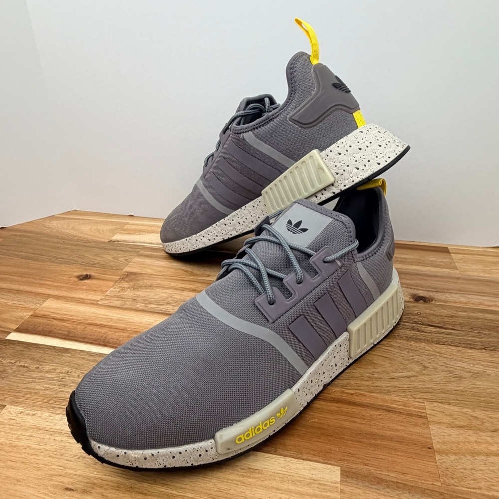 Adidas NMD R1 Trace Grey Yellow Speckled Boost Sneakers GX9534 Mens Size 11 - Picture 9 of 9